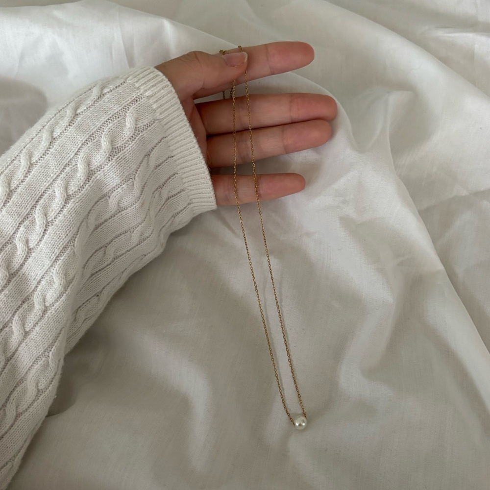 Stainless Steel Gold Necklace with Fake Pearl